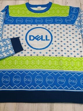 Dell Knit Crewneck Sweater in Blue, White & Lime